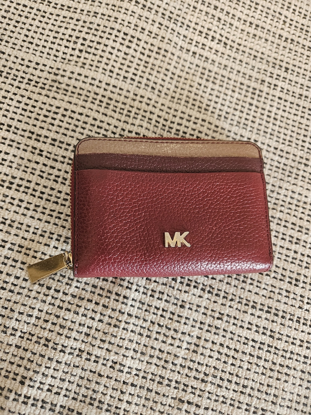 Michael Kors Red and Beige Leather Card Holder Wallet